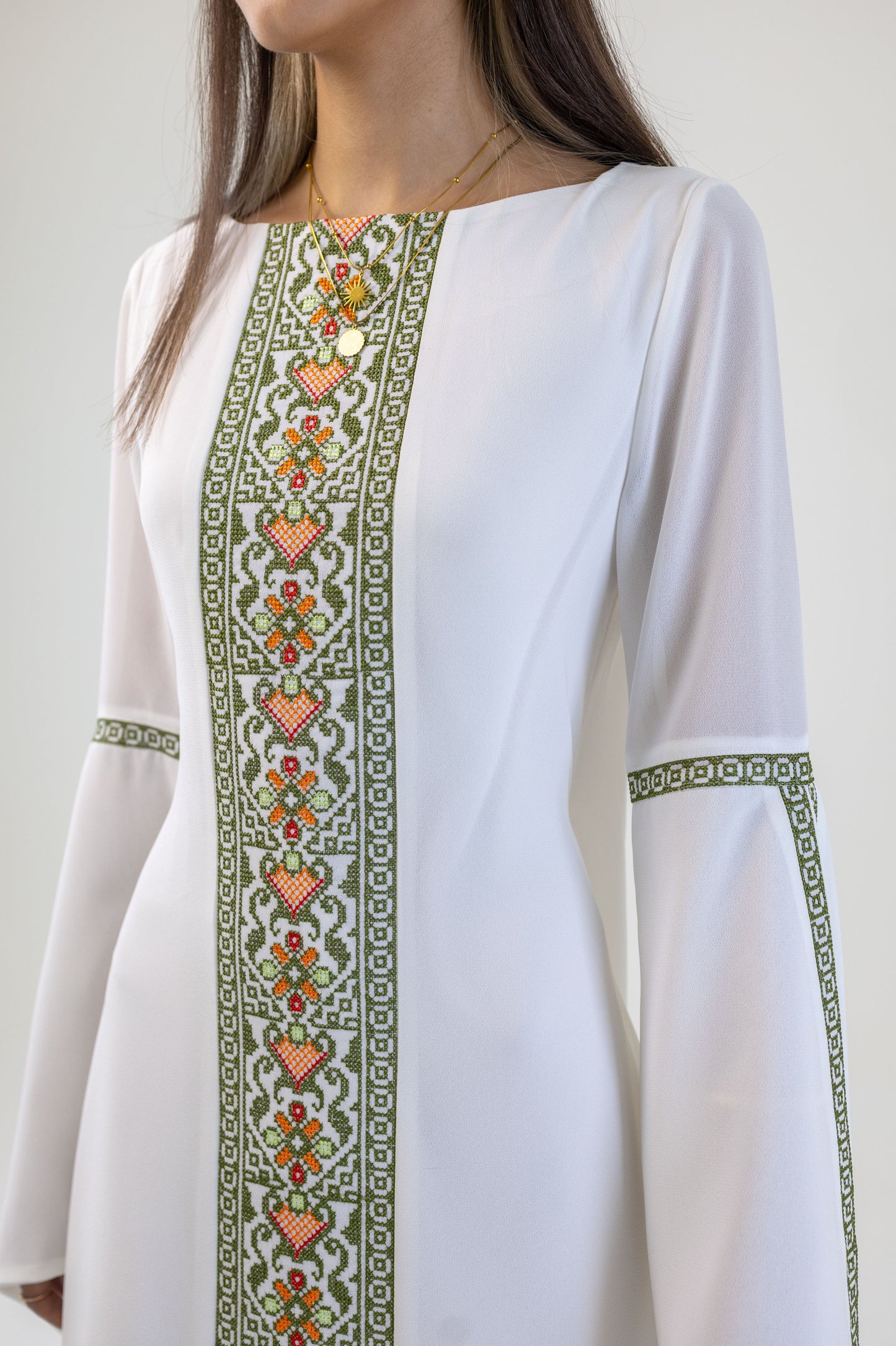 White Butterfly Dress in Green Deerah