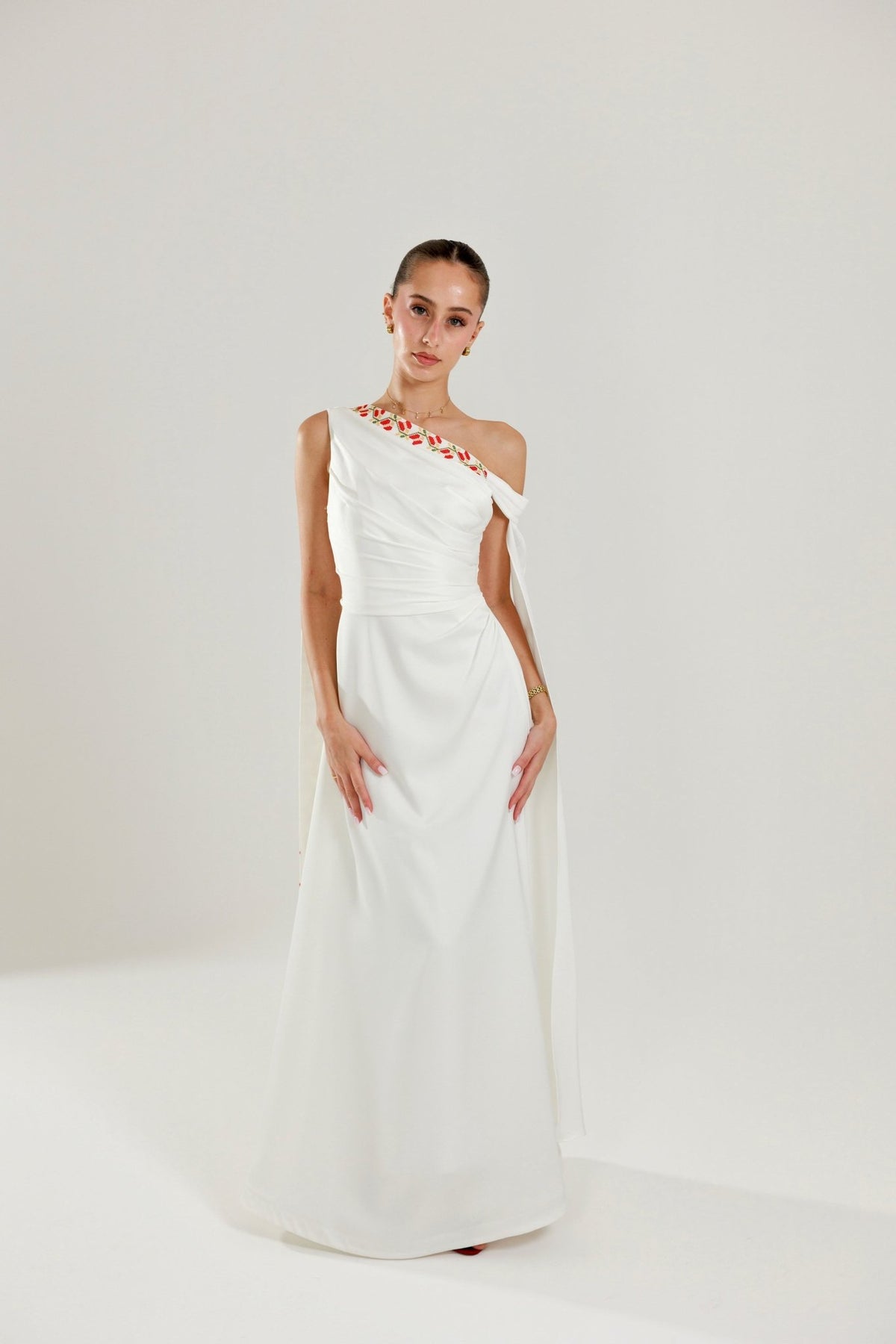 Zaytouna Off-Shoulder Tatreez Dress - Deerah