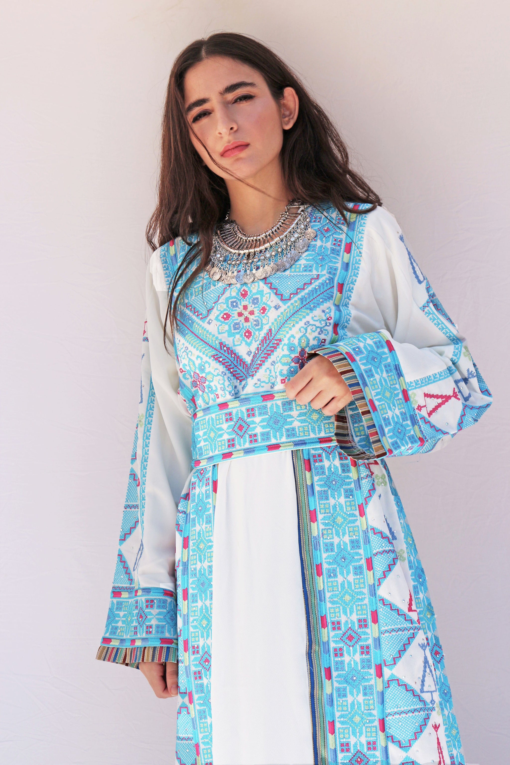 Baby Blue Ramallah Traditional Thobe Dress - Deerah