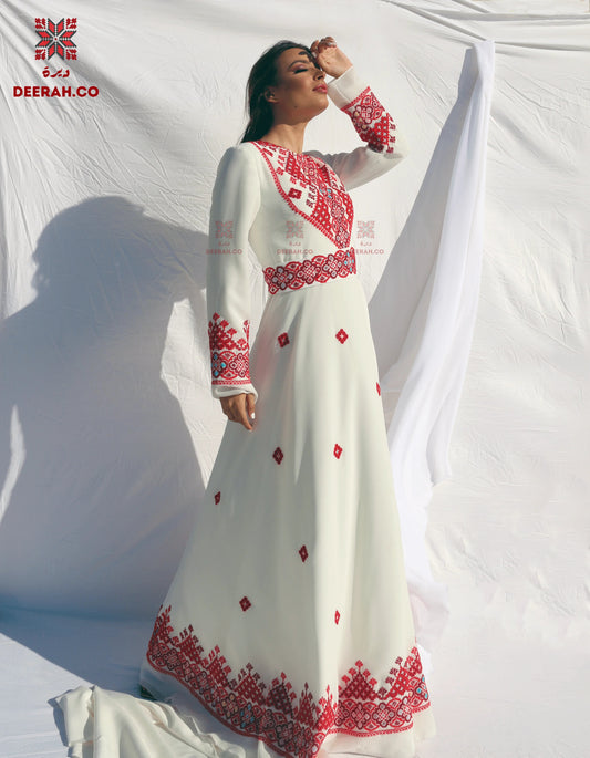 Abeer - Hand Embroidered Palestinian Wedding Dress - Deerah