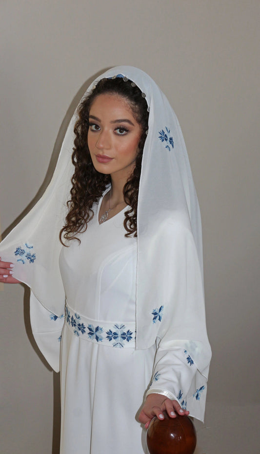 Blue Hand - Embroidered Wedding Shawl - Deerah