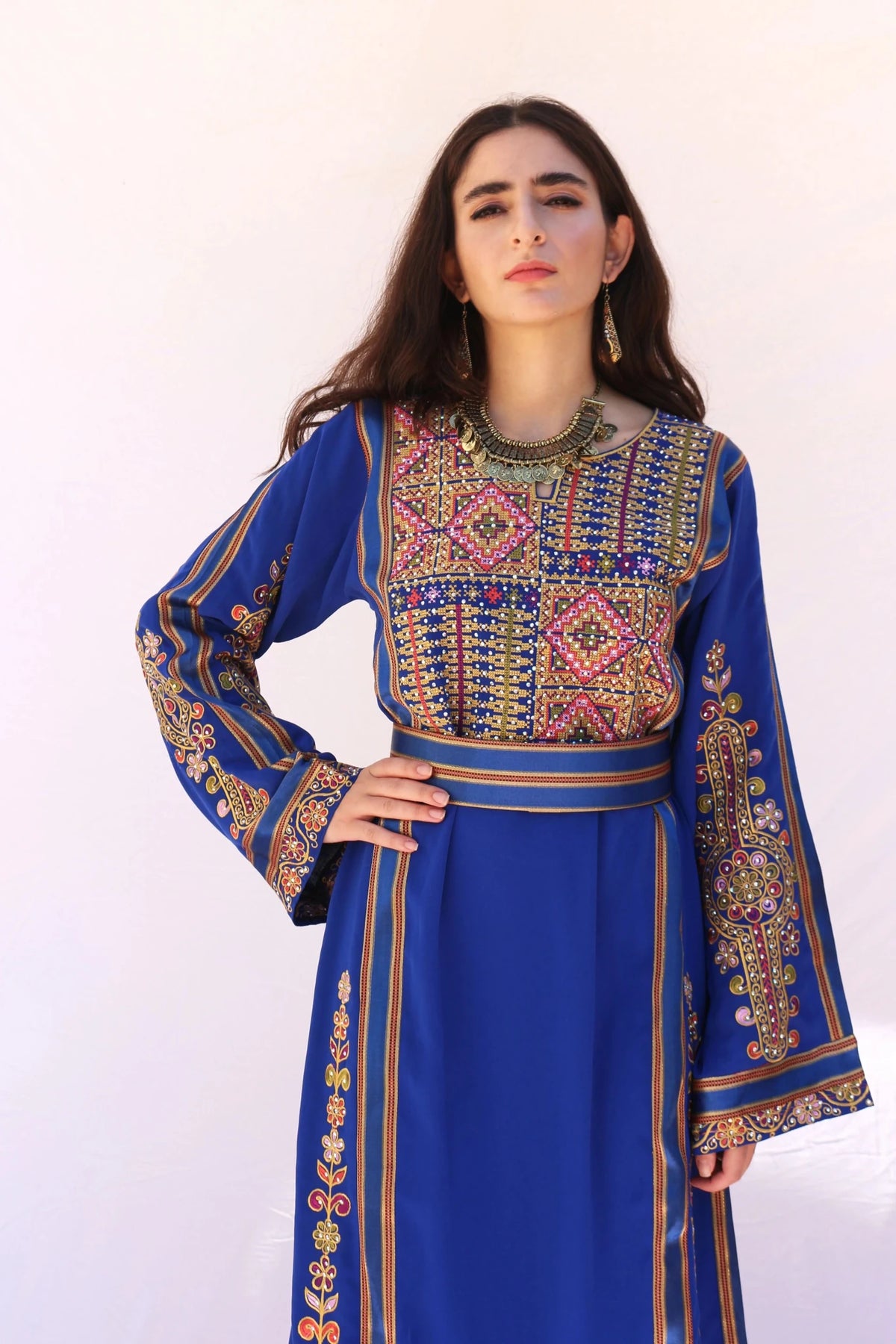 Blue Traditional Palestinian Thobe Dress - Deerah