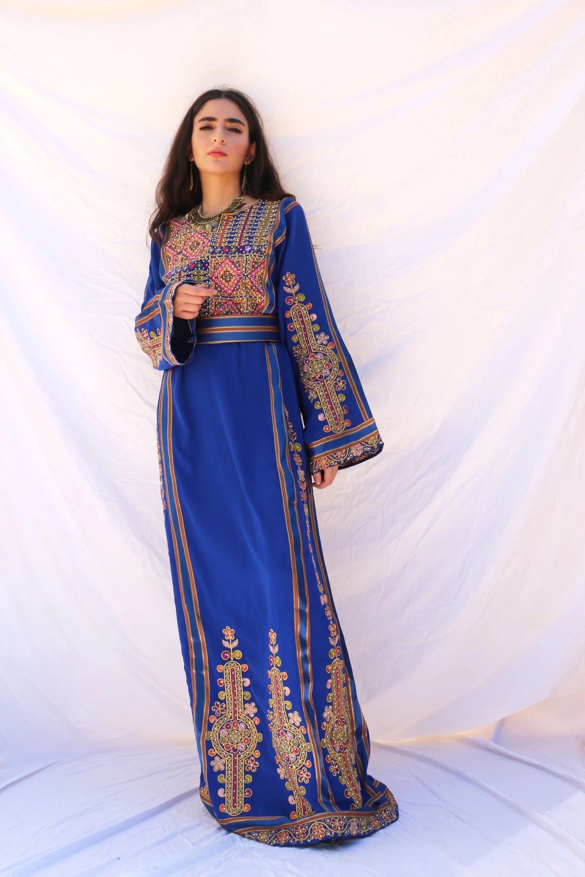 Blue Traditional Palestinian Thobe Dress - Deerah