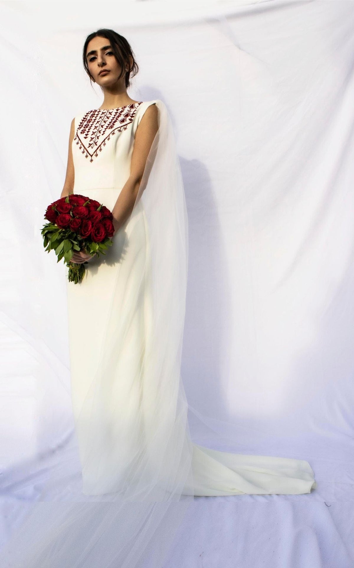 Diala - Hand Embroidered Palestinian Bridal Dress - Deerah