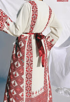 Eman - Hand - Embroidered White Palestinian Wedding Thobe - Deerah