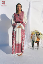 Eman - Hand - Embroidered White Palestinian Wedding Thobe - Deerah