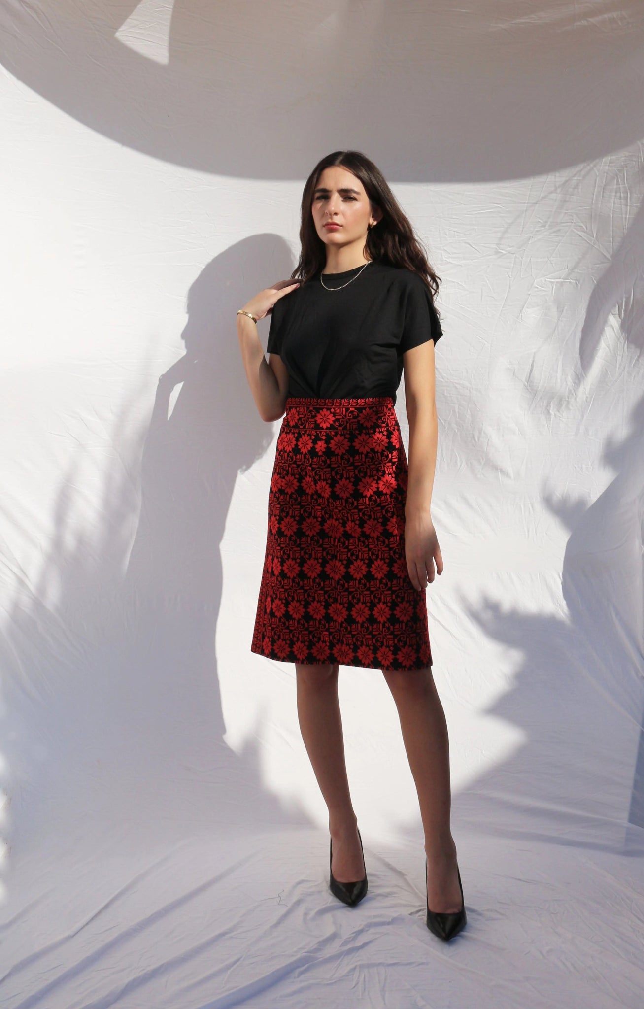 Floral Embroidered Pencil Skirt - Deerah