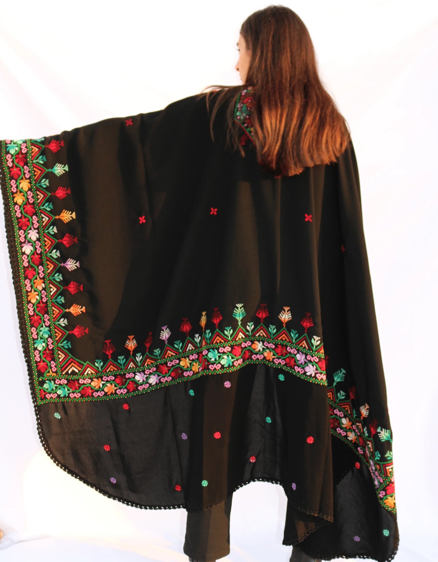 Hand Embroidered Black Blanket Cape - Deerah