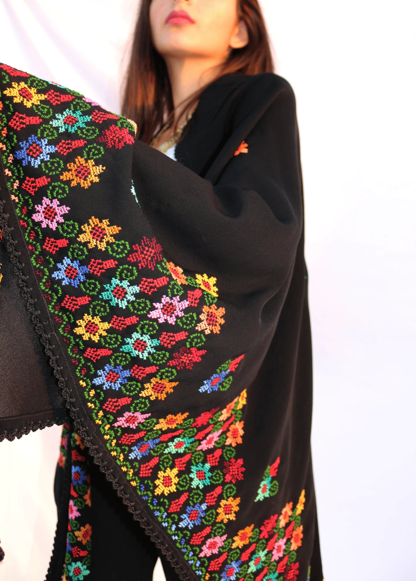 Hand Embroidered Crepe Shawl - Deerah