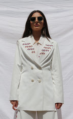 Hand - Embroidered Custom - made Women Pearl White Pants Suit - Deerah