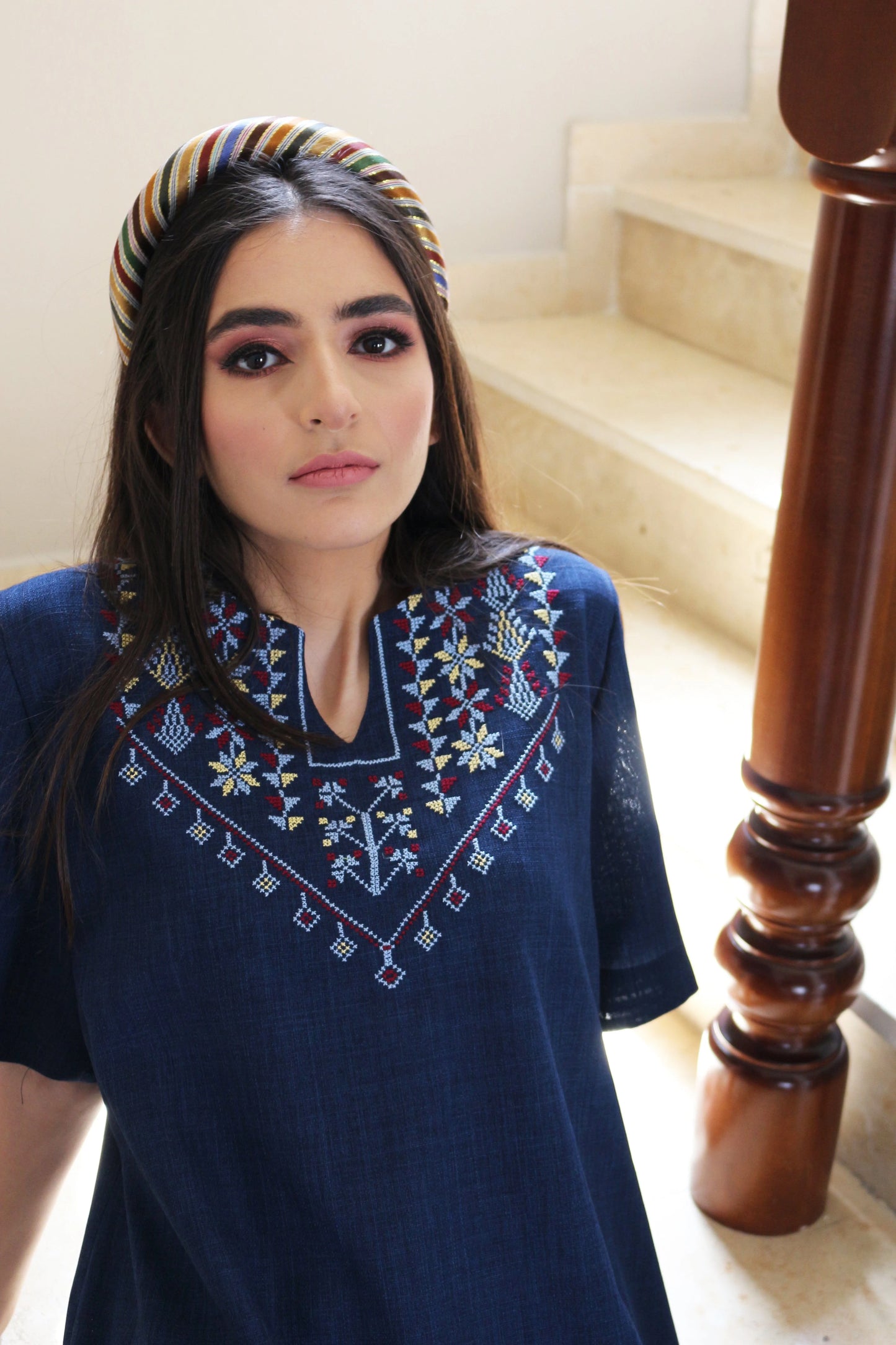 Hand-Embroidered Fallahi Linen Shirt Deerah