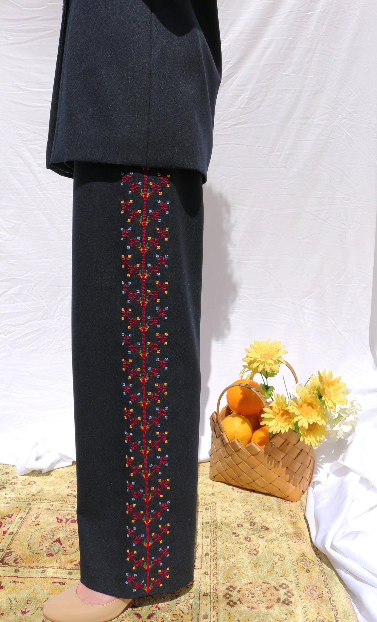 Hand - Embroidered Wide Leg High - Waist Pants - Deerah