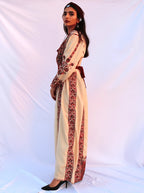 Heba - Hand Embroidered Beige Palestinian Dress Thobe - Deerah