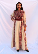 Heba - Hand Embroidered Beige Palestinian Dress Thobe - Deerah