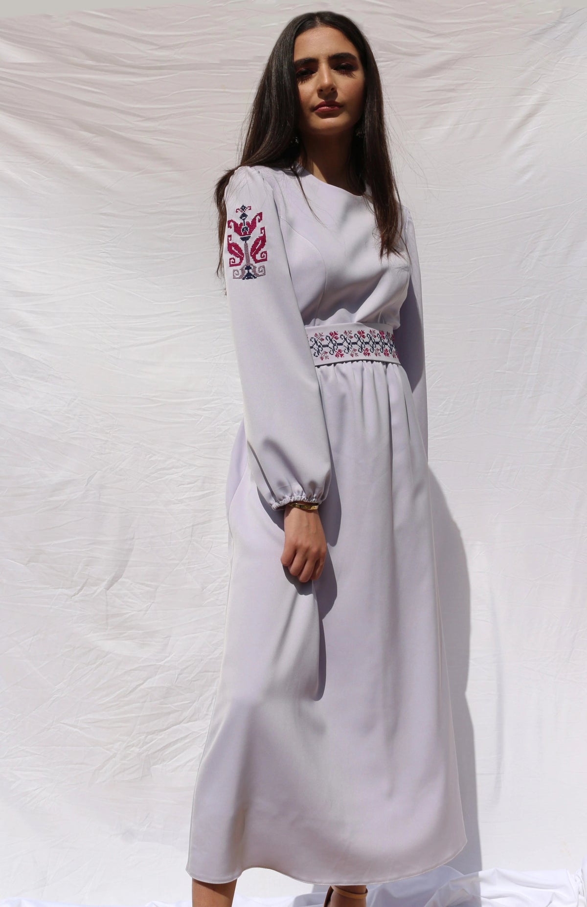 Jana - Hand - Embroidered Midi Dress - Deerah