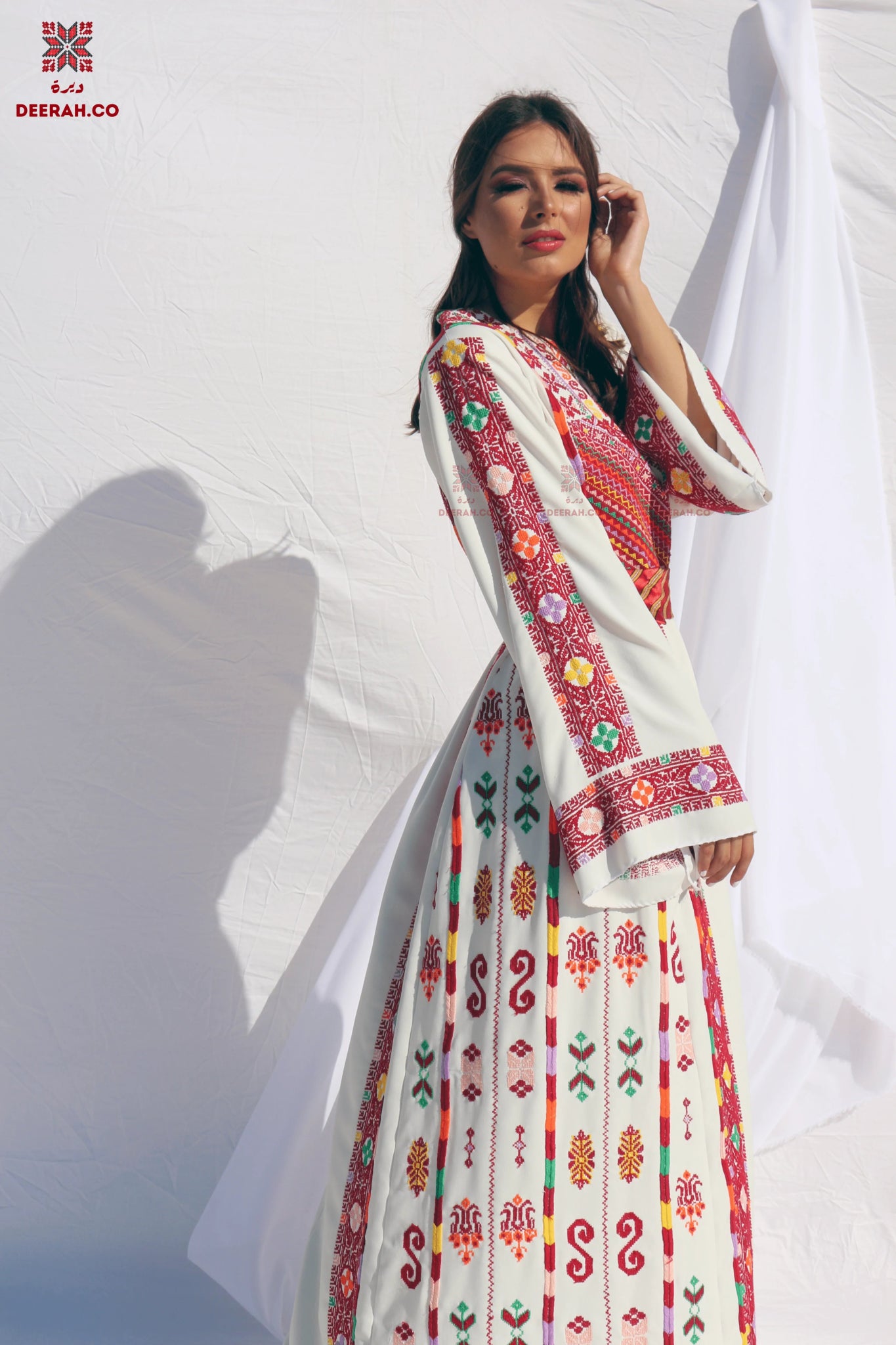 Noor - Hand Embroidered Colorful Palestinian Wedding Dress - Deerah