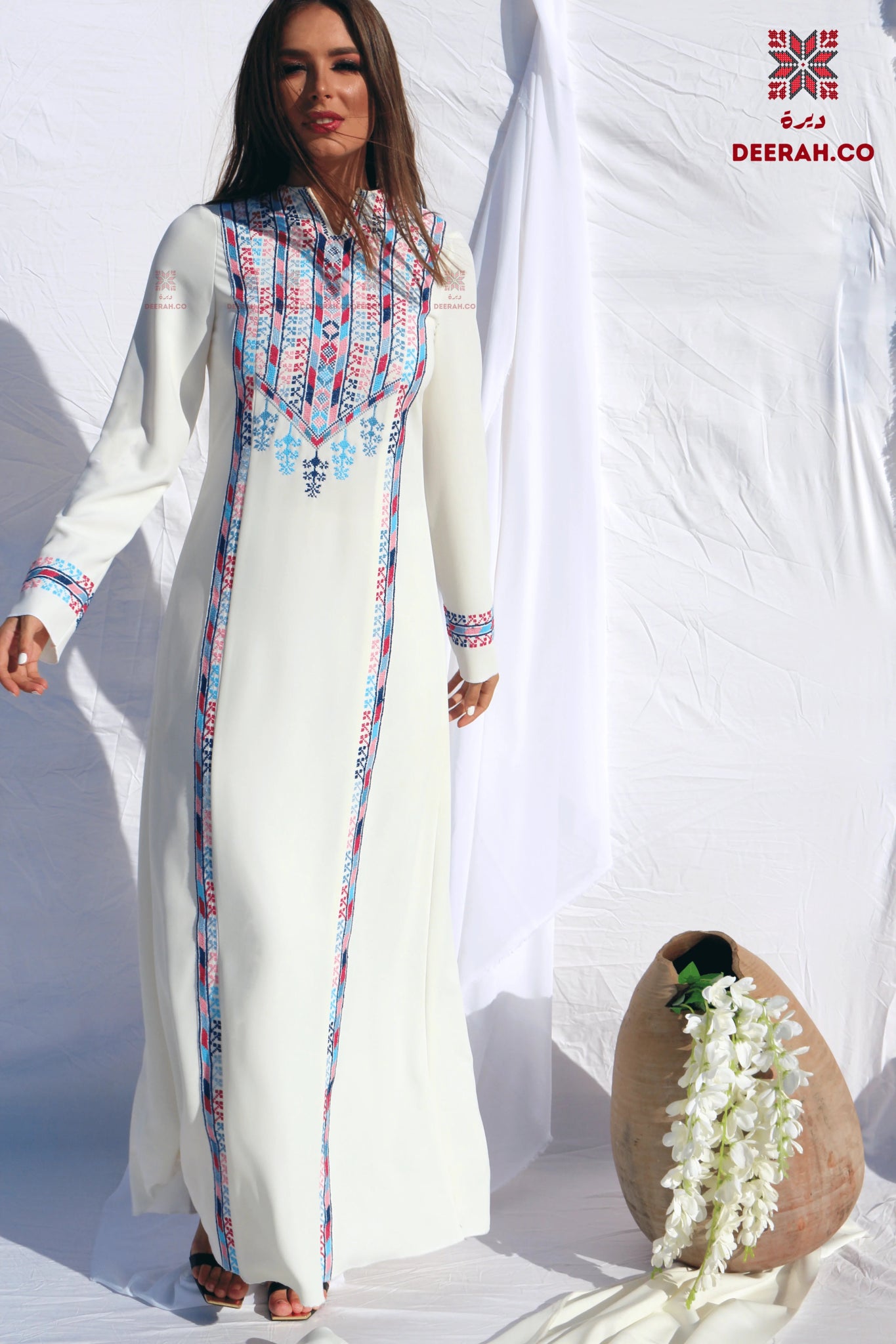 Salma - Hand Embroidered Palestinian Wedding Dress - Deerah